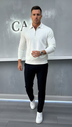 Polo à manches longues pour hommes - Quarter-Zip avec motif texturé et col structuré