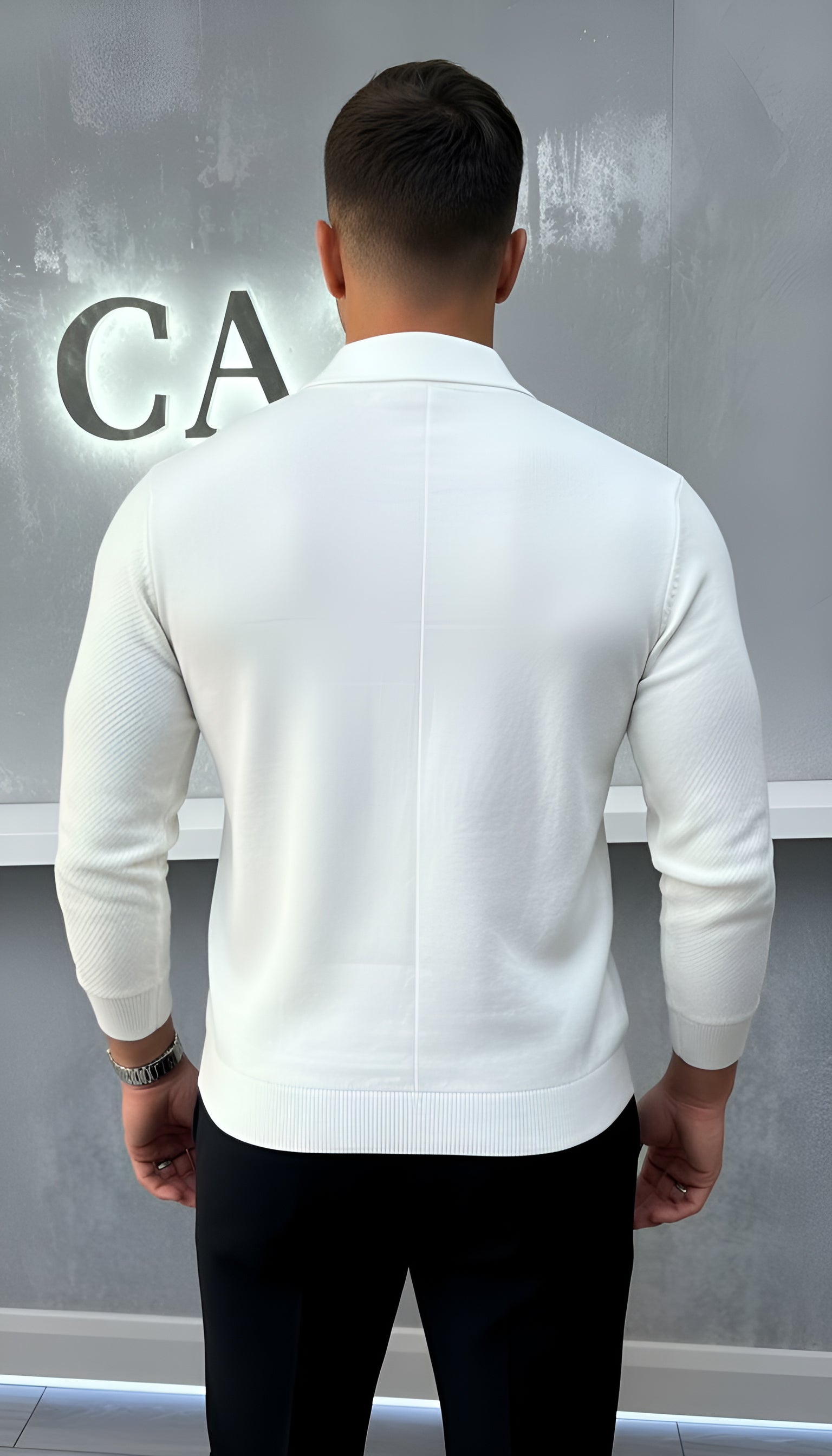 Polo à manches longues pour hommes - Quarter-Zip avec motif texturé et col structuré