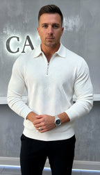 Polo à manches longues pour hommes - Quarter-Zip avec motif texturé et col structuré