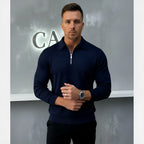 Polo à manches longues pour hommes - Quarter-Zip avec motif texturé et col structuré
