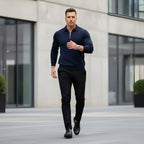 Polo à manches longues pour hommes - Quarter-Zip avec motif texturé et col structuré