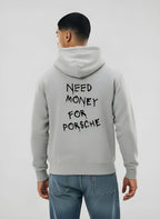 Sweat à capuche pour homme - imprimé du slogan "Need Money for Porsche", coupe classique avec poche kangourou et capuche