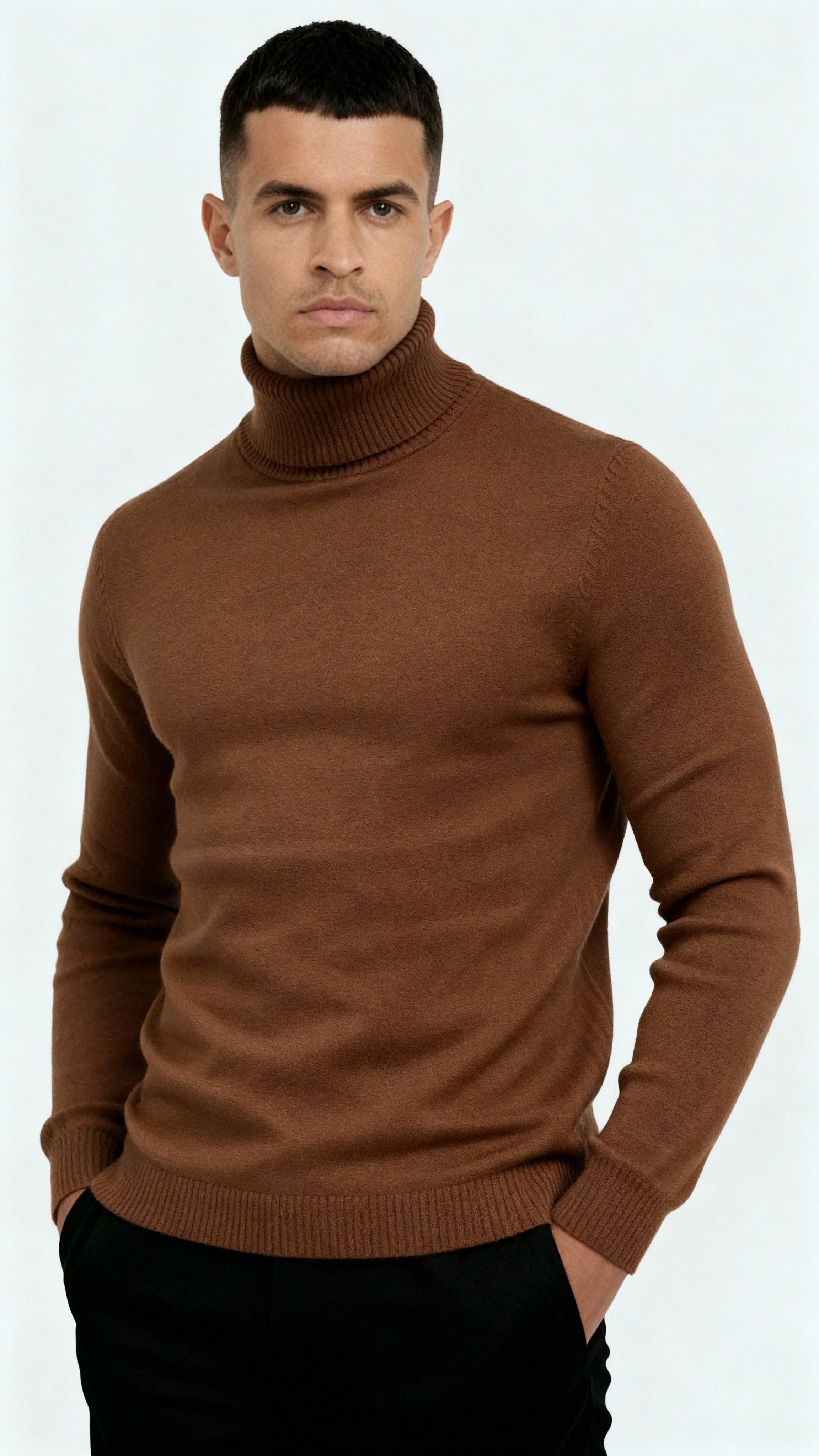 Pull à col roulé classique pour hommes - Tricot chaud, élégant et polyvalent