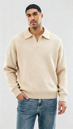 long sleeve knit polo shirt - Mens, loose fit