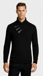 Men’s Funnel Collar Jumper with Toggle Details – Textured Knit Sweater for Smart-Casual Style