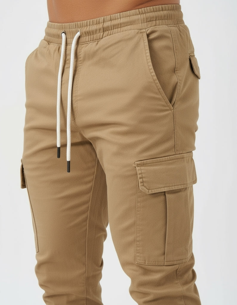 Pantalon cargo pour homme - Taille à cordon de serrage et poignets élastiques - Pantalon utilitaire à coupe fuselée et poches multiples