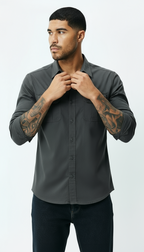 Utility-Hemd für Herren - Klassischer Kragen, aufknöpfbar mit Klappentaschen | Texturierte, lässige Arbeitskleidung