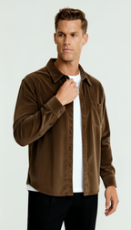 Surchemise à manches longues pour hommes avec fermeture à boutons et poche sur la poitrine