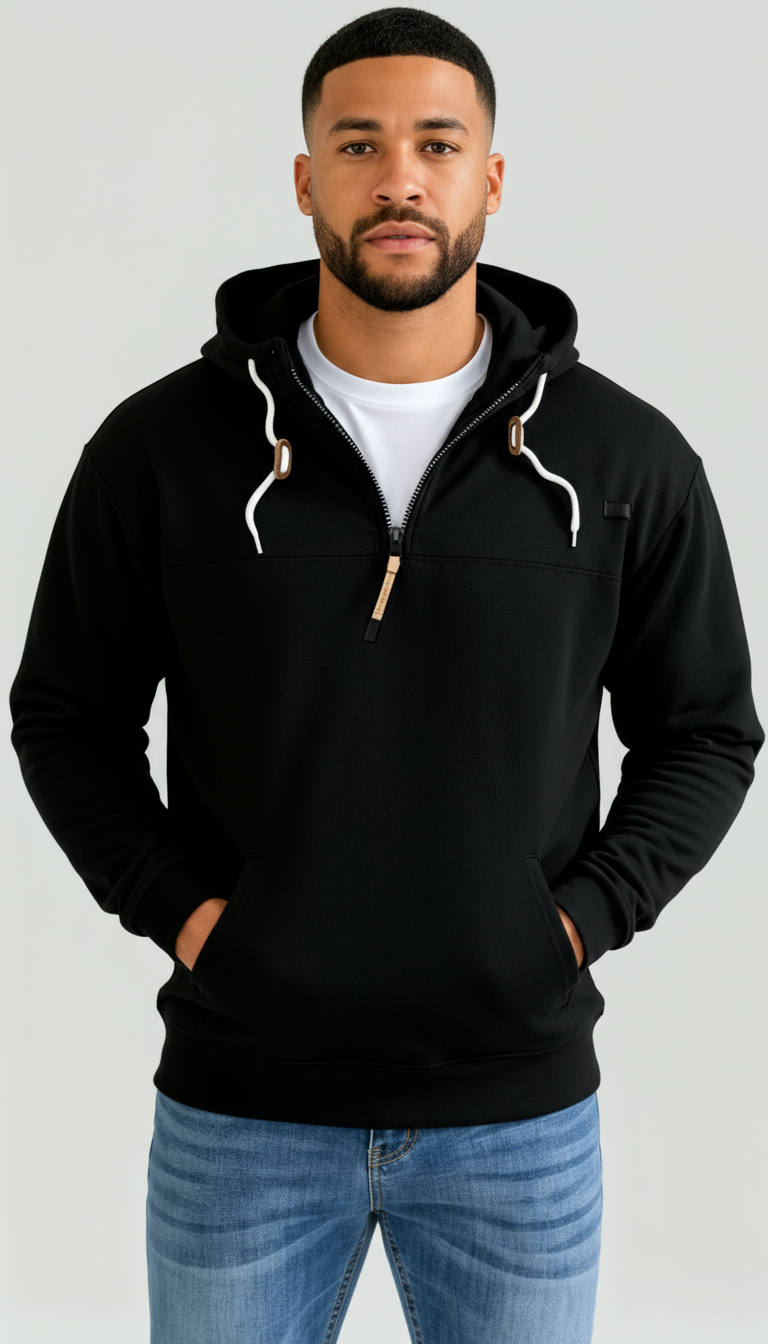 Men’s Half-Zip Hoodie - Adjustable Drawstring Hood & Comfortable Streamlined Fit