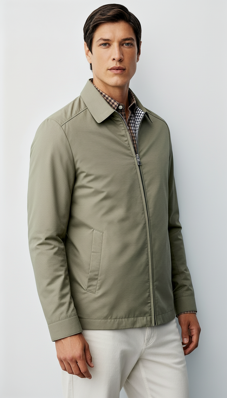 Veste Harrington pour homme - Fermeture éclair classique avec doublure à carreaux et col intemporel