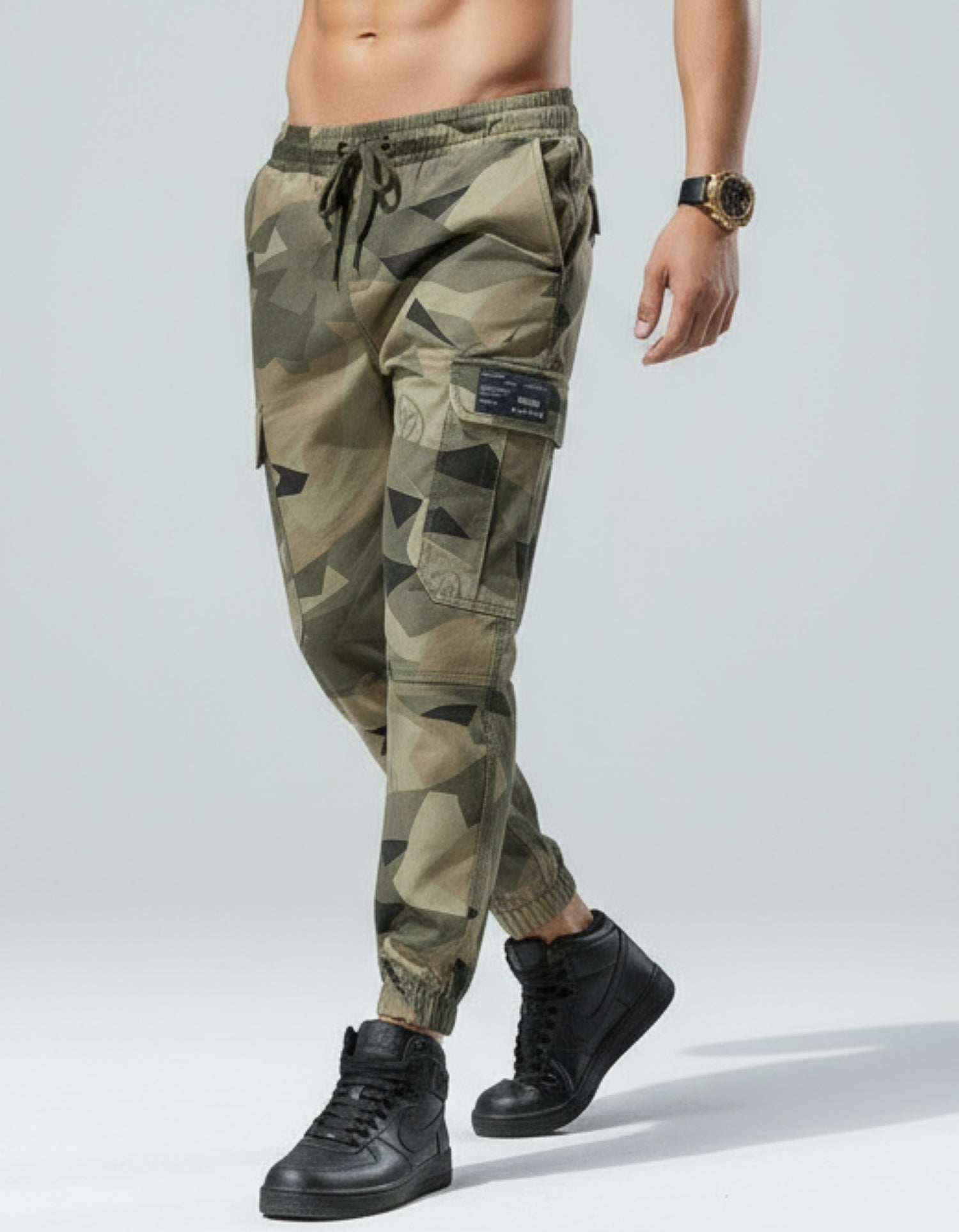 Pantalones Cargo de Camuflaje para Hombre - Pantalones de Combate con Cintura con Cordón y Puño Elástico