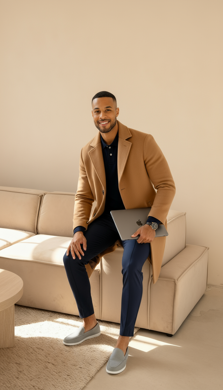 Cappotto sartoriale da uomo effetto lana – soprabito monopetto di media lunghezza con rever a lancia