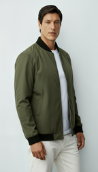 Blouson bombardier zippé pour hommes avec bordures côtelées et poches sur les manches