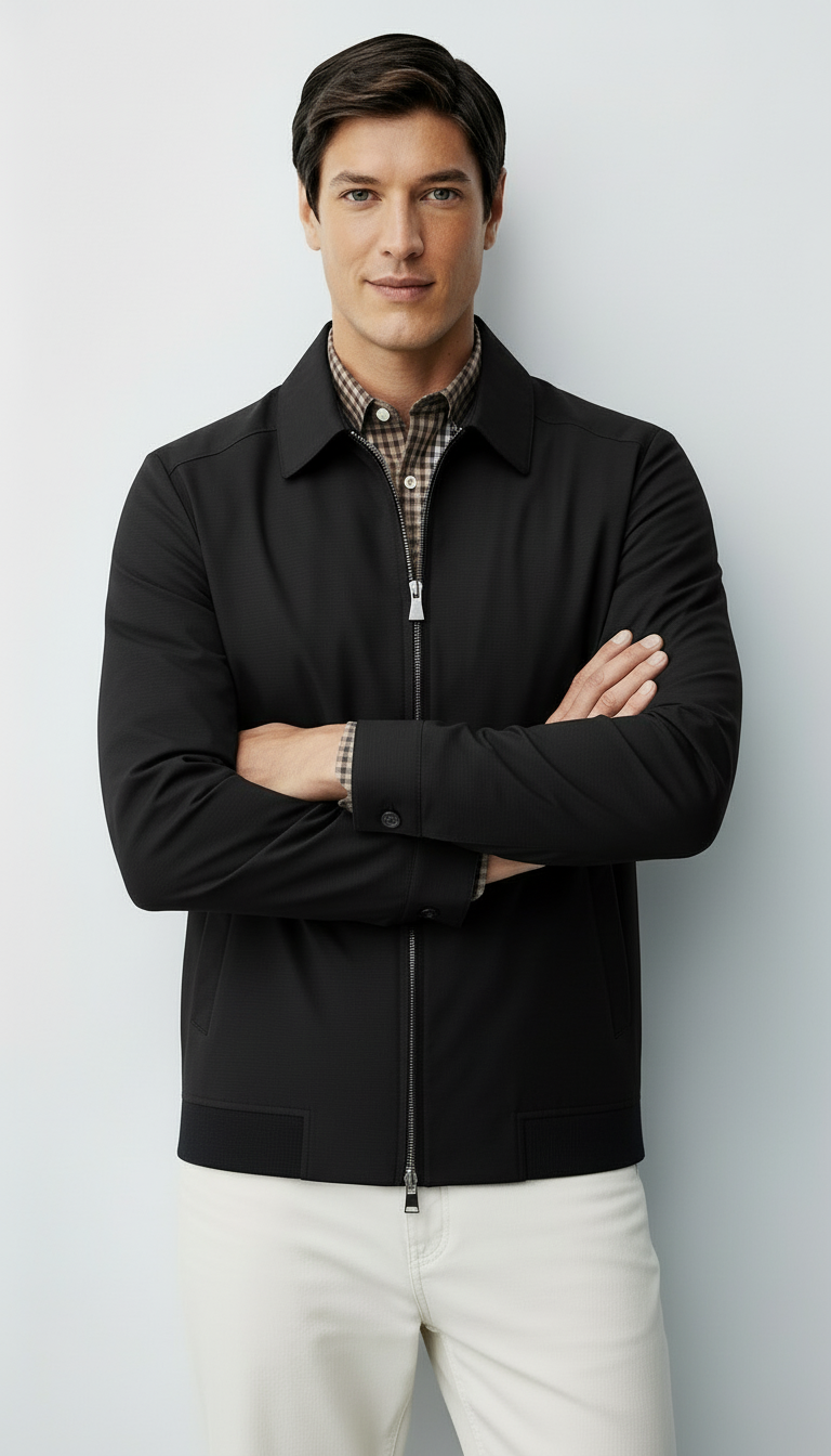 Veste Harrington pour homme - Fermeture éclair classique avec doublure à carreaux et col intemporel