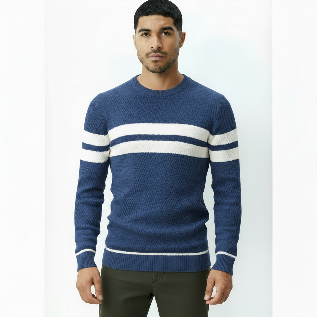 Men’s Crew Neck Jumper with Stripe Detail – Classic Knit Pullover