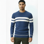 Men’s Crew Neck Jumper with Stripe Detail – Classic Knit Pullover