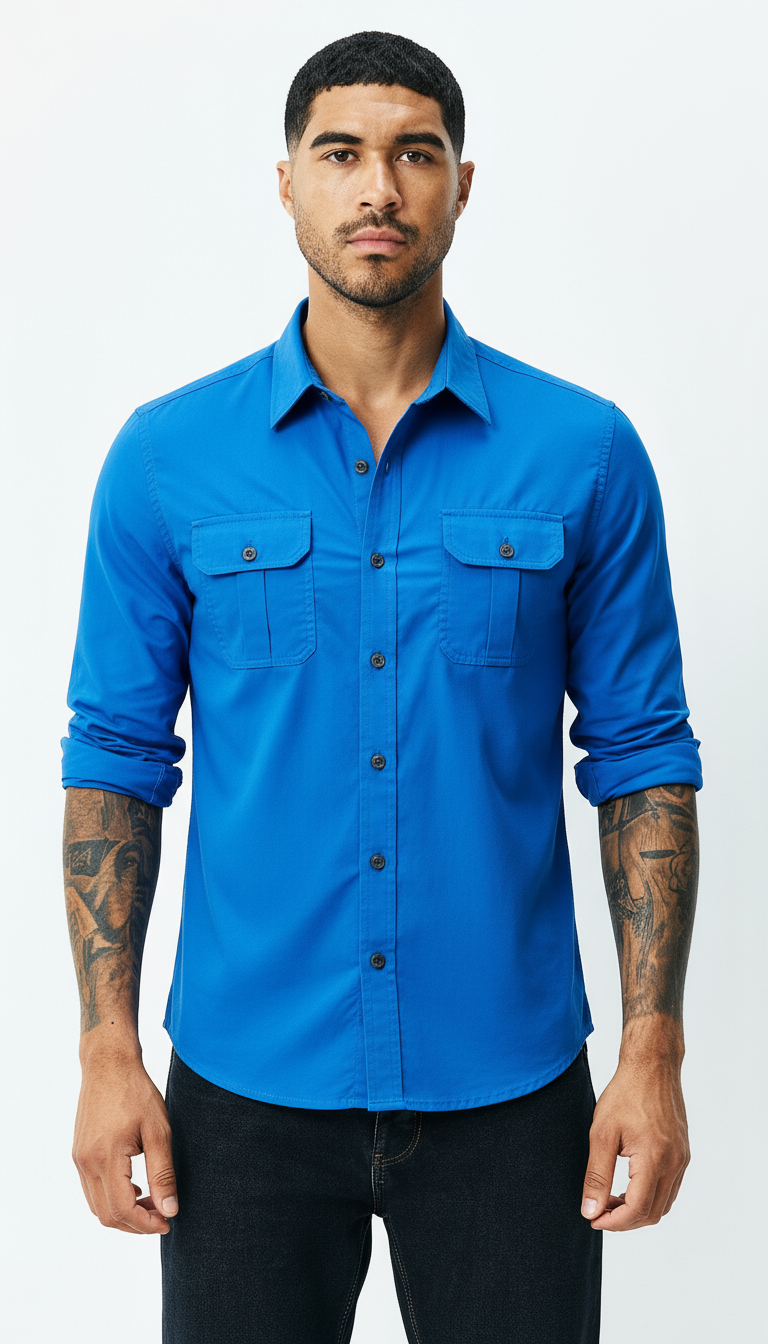 Camicia Utility da uomo - Colletto classico Button-Up con tasche ad aletta - abbigliamento da lavoro elegante e casual con texture