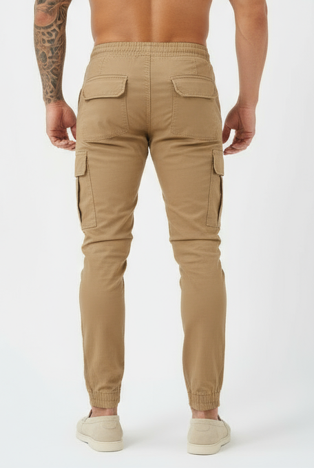Pantalon cargo pour homme - Taille à cordon de serrage et poignets élastiques - Pantalon utilitaire à coupe fuselée et poches multiples