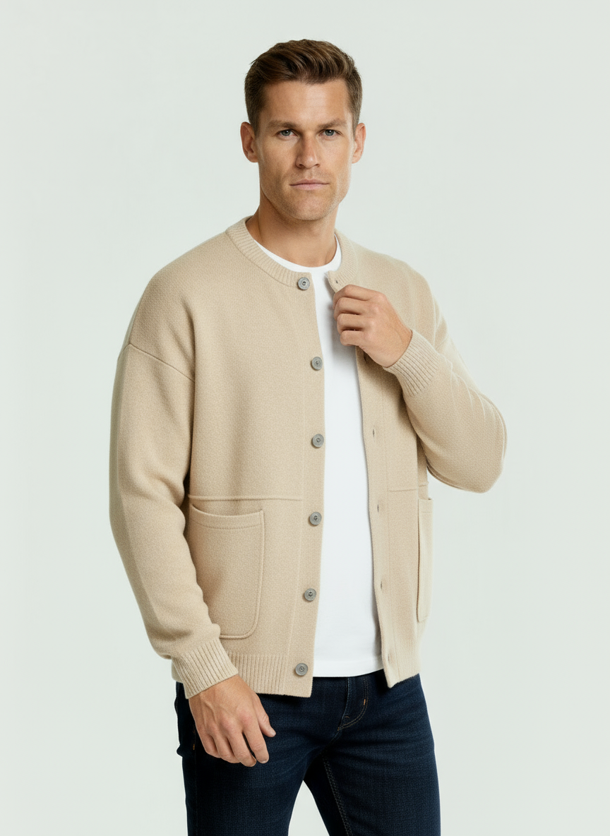 Cardigan en maille pour hommes - Un élément essentiel de superposition stylisée avec une coupe ajustée