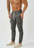 Pantalon cargo pour homme - Taille à cordon de serrage et poignets élastiques - Pantalon utilitaire à coupe fuselée et poches multiples