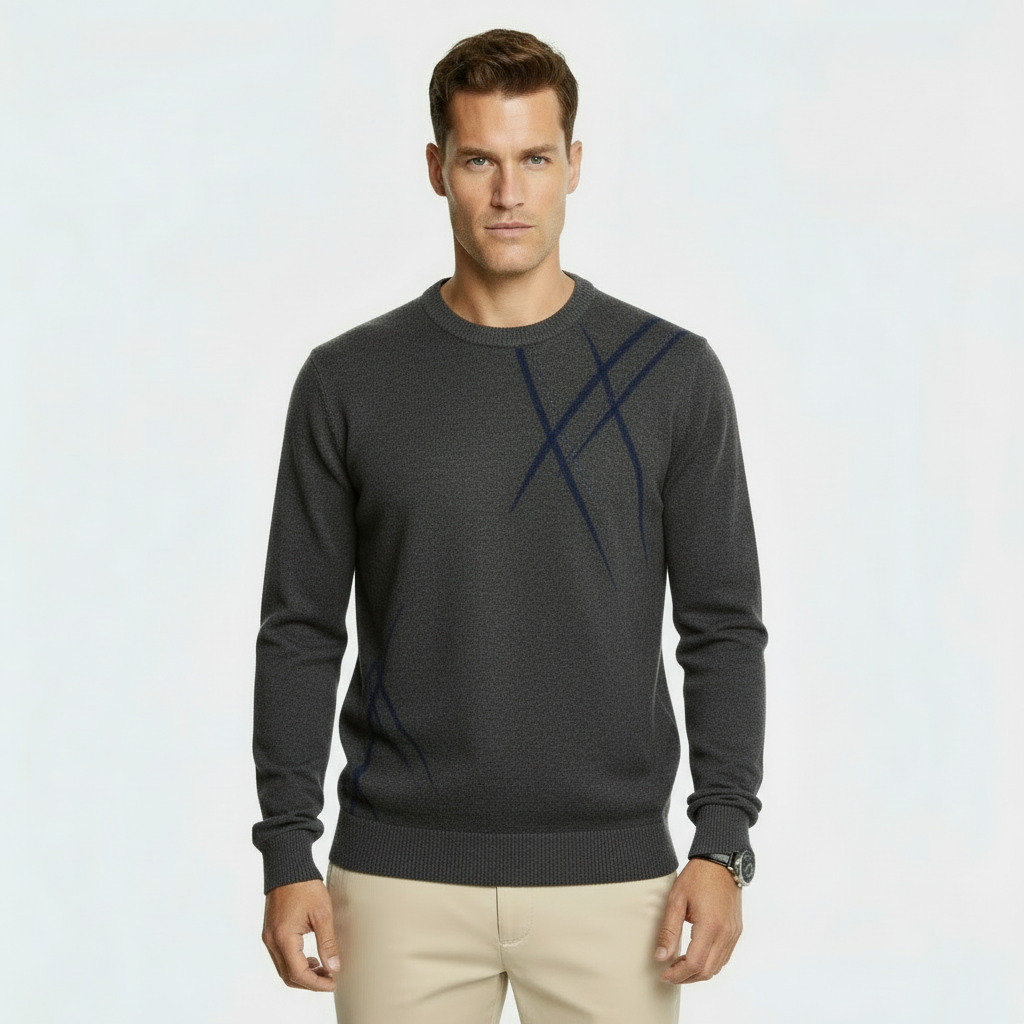 Maglione da uomo slim fit in misto lana - Pullover lavorato a maglia con motivo astratto e bordi a coste