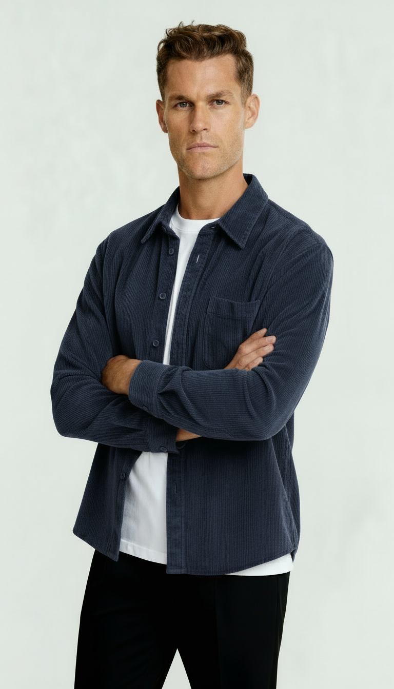 Surchemise à manches longues pour hommes avec fermeture à boutons et poche sur la poitrine