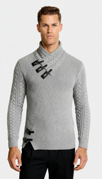 Men’s Funnel Collar Jumper with Toggle Details – Textured Knit Sweater for Smart-Casual Style