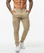 Pantalon cargo pour homme - Taille à cordon de serrage et poignets élastiques - Pantalon utilitaire à coupe fuselée et poches multiples