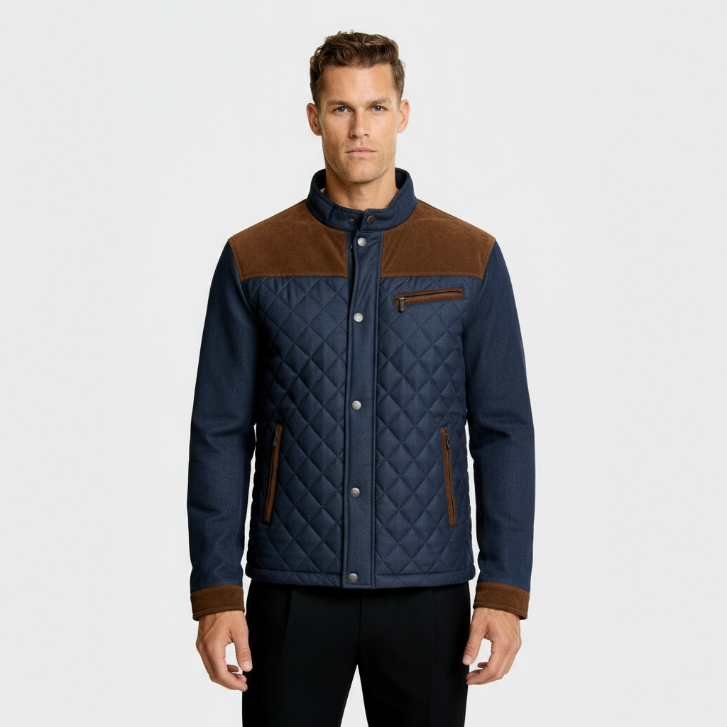 Men’s Quilted Jacket with Stand-Up Collar and Full Zip Front – Lightweight Padded Outerwear for Casual Comfort