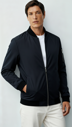 Blouson bombardier zippé pour hommes avec bordures côtelées et poches sur les manches