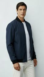Blouson bombardier zippé pour hommes avec bordures côtelées et poches sur les manches