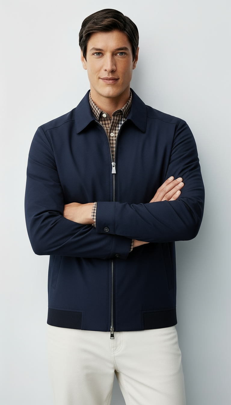 Veste Harrington pour homme - Fermeture éclair classique avec doublure à carreaux et col intemporel