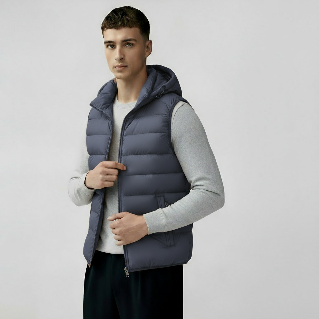 Gilet matelassé à capuche pour homme - Gilet léger et rembourré avec poches à fermeture éclair
