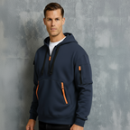 Men’s Zip Neck Hoodie with Multiple Pockets – Casual Functional Pullover