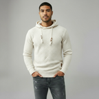 Men’s Textured Knit Hoodie - Adjustable Drawstring Hood & Ribbed Trim