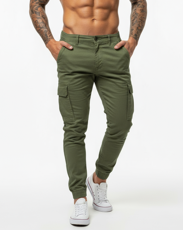Pantalon cargo pour homme - Taille à cordon de serrage et poignets élastiques - Pantalon utilitaire à coupe fuselée et poches multiples