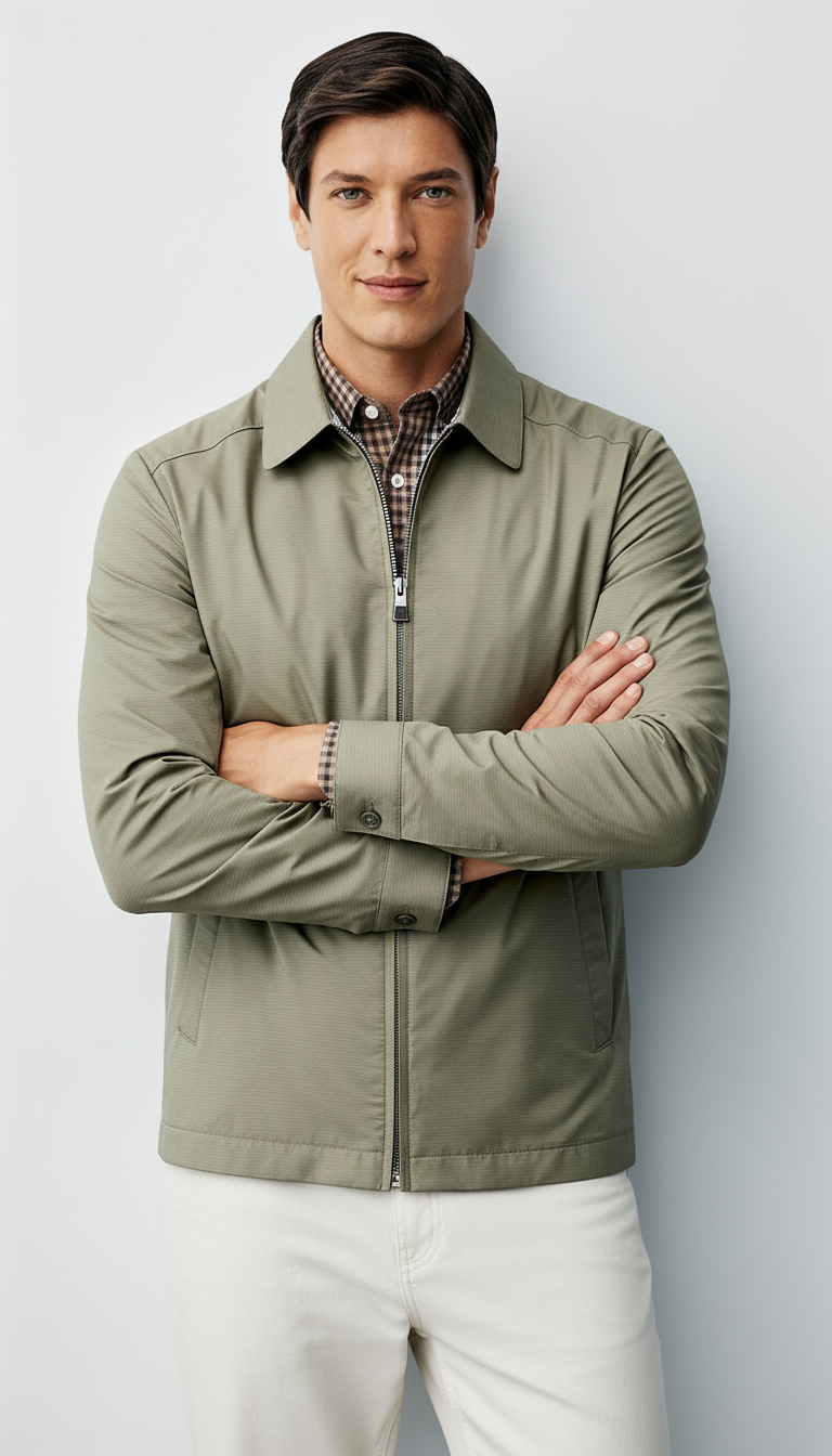 Veste Harrington pour homme - Fermeture éclair classique avec doublure à carreaux et col intemporel