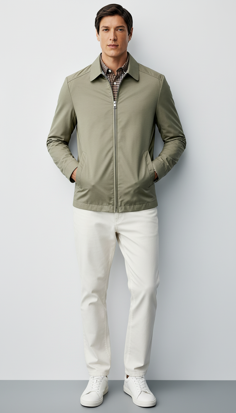 Veste Harrington pour homme - Fermeture éclair classique avec doublure à carreaux et col intemporel
