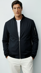 Blouson bombardier zippé pour hommes avec bordures côtelées et poches sur les manches