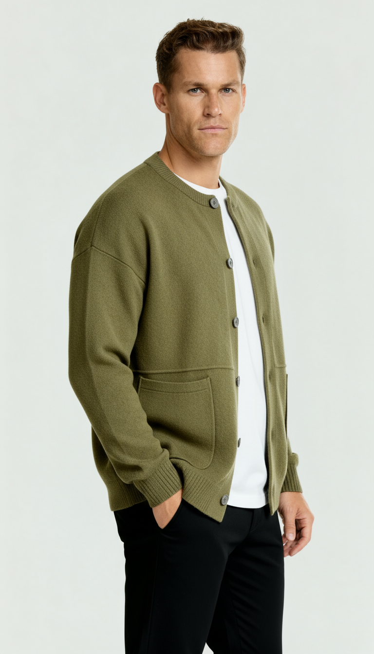 Cardigan en maille pour hommes - Un élément essentiel de superposition stylisée avec une coupe ajustée