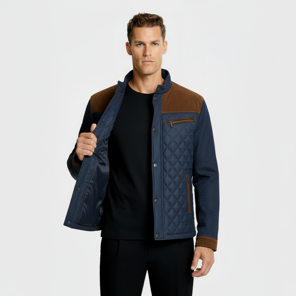 Men’s Quilted Jacket with Stand-Up Collar and Full Zip Front – Lightweight Padded Outerwear for Casual Comfort
